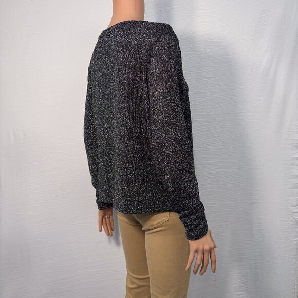 H&M Woven Metallic Monochrome Long Sleeve Crew Neck Sweater Top Women’s Medium - Picture 4 of 10